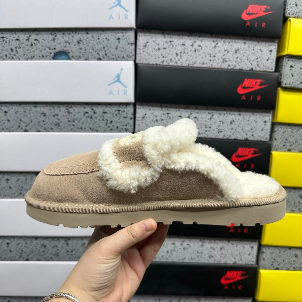 UGG Embroidered Half-Toe Slipper – Khaki (Style #5095) | Sizes 35–40